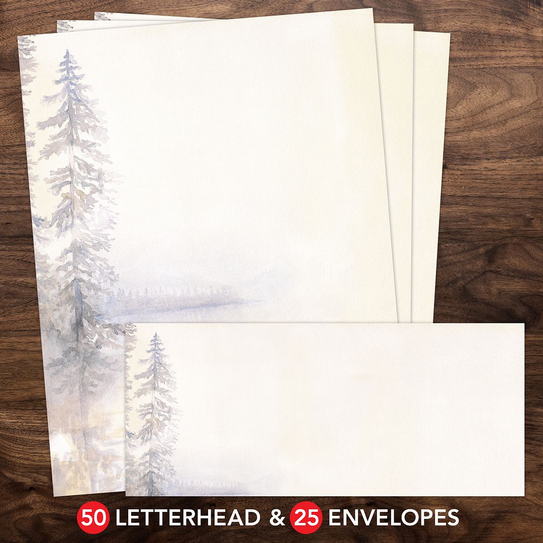 Great Papers!Morning Mist 2-Sided 8.5&#x22; x 11&#x22; Letterhead and #10 Envelope Scenic Stationery Set, 50 Stationery Sheets with 2-sided printing, and 25 Matching #10 Envelopes, Printer compatible
