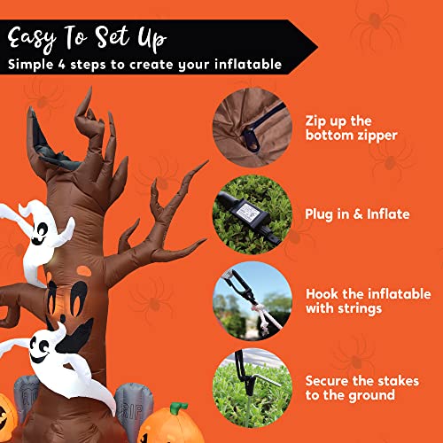Joiedomi 8 FT Halloween Inflatable Scary Tree with Ghost, Pumpkin and Tombstone, Blow Up Inflatables with Build-in LEDs for Halloween Party Indoor, Outdoor, Yard, Garden, Lawn Decorations
