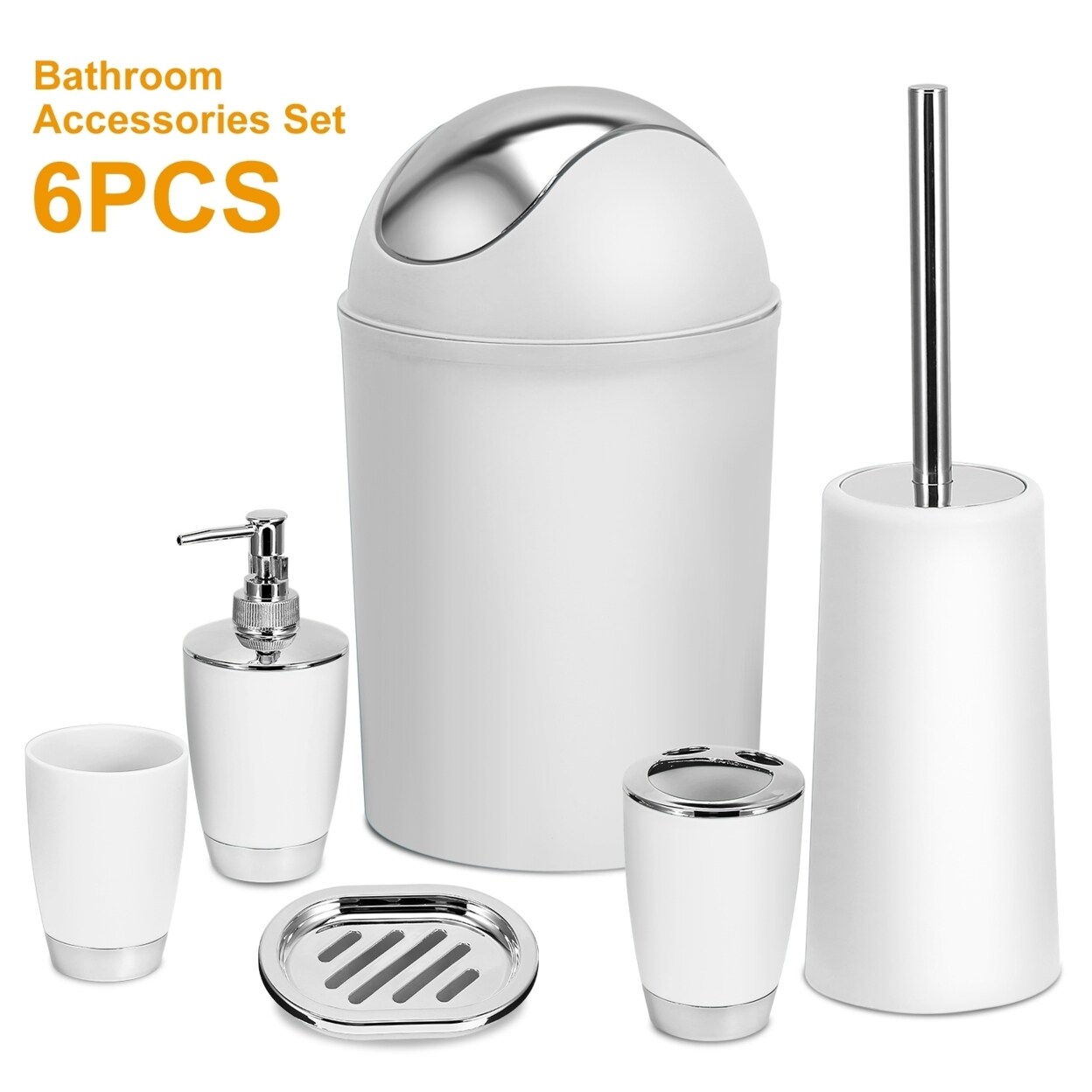 6 Pcs Bathroom Accessories Set Black Pp Soap Dispenser Toothbrush Holder Tumbler