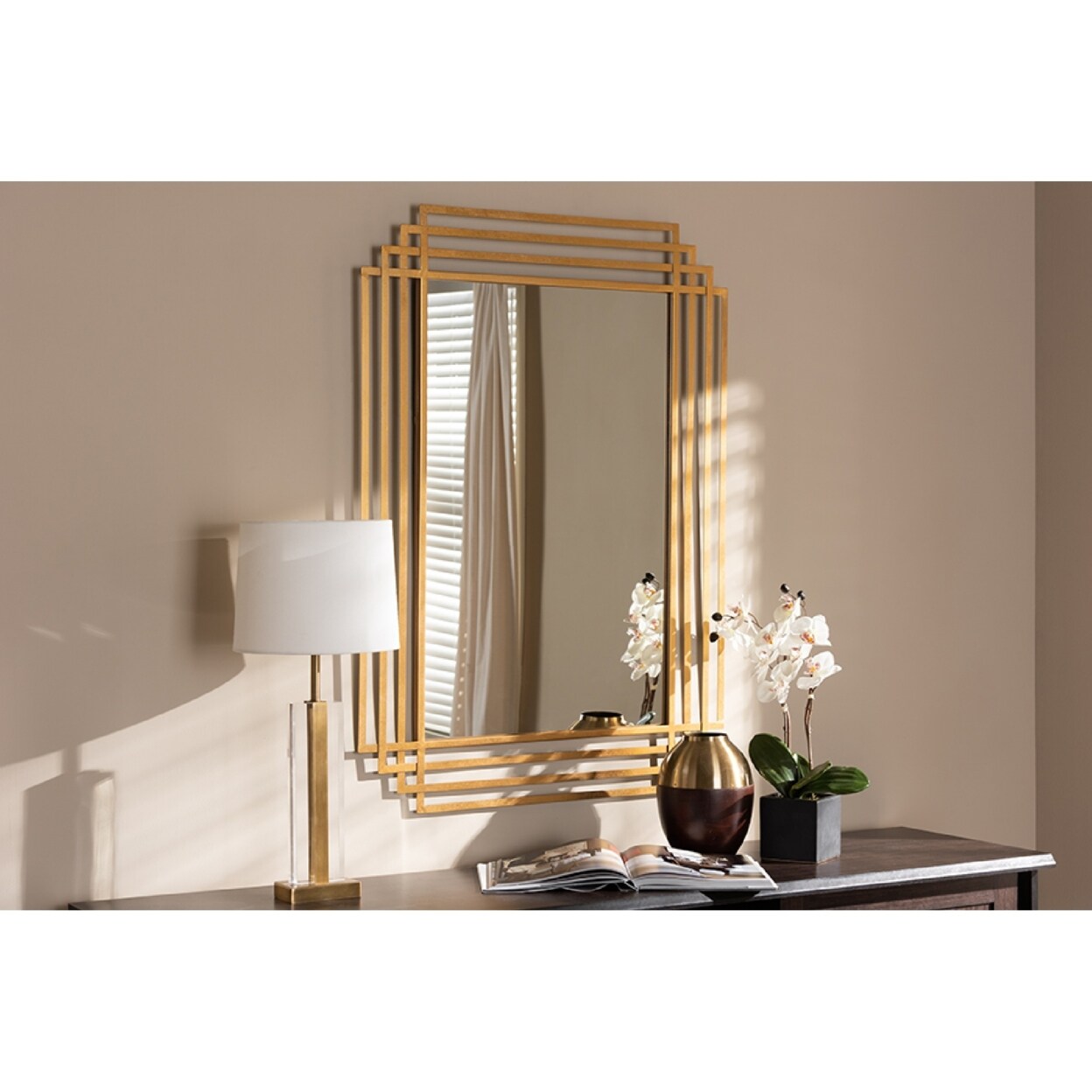 Wholesale Interiors Baxton Studio Kalinda Art Deco Antique Gold Finished Rectangular Accent Wall Mirror,