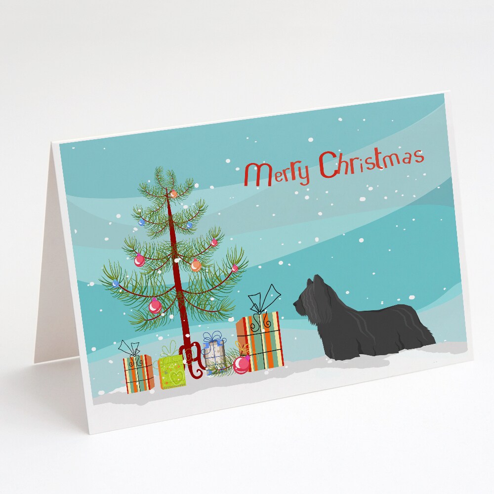 Caroline&#x27;s Treasures Skye Terrier Christmas Tree Greeting Cards and Envelopes Pack of 8