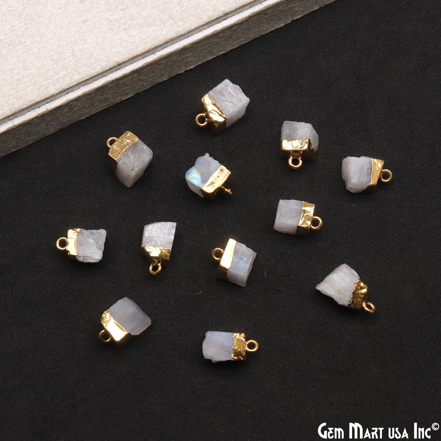 Rough Gemstone Pendant, Birthstone Raw Pendant, Gold Electroplated Connector Charms, 11X6mm (Approx), 1 pc, GemMartUSA (50469)