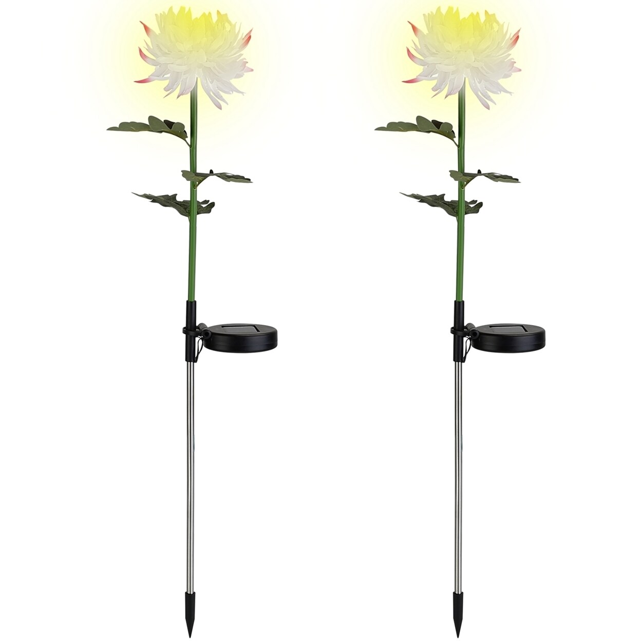 Global Phoenix 2 Packs Solar LED Chrysanthemum Lights Solar Powered Garden Flower Stake Lamp