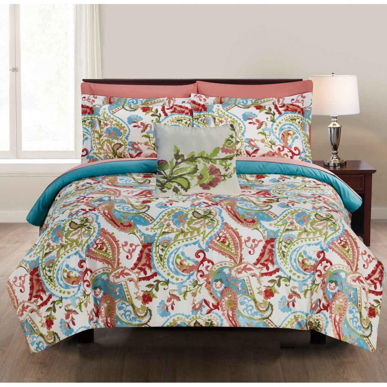 Saltoro Sherpi Caen 8 Piece Paisley Print California King Size Bed Set The Urban Port, Multicolor-