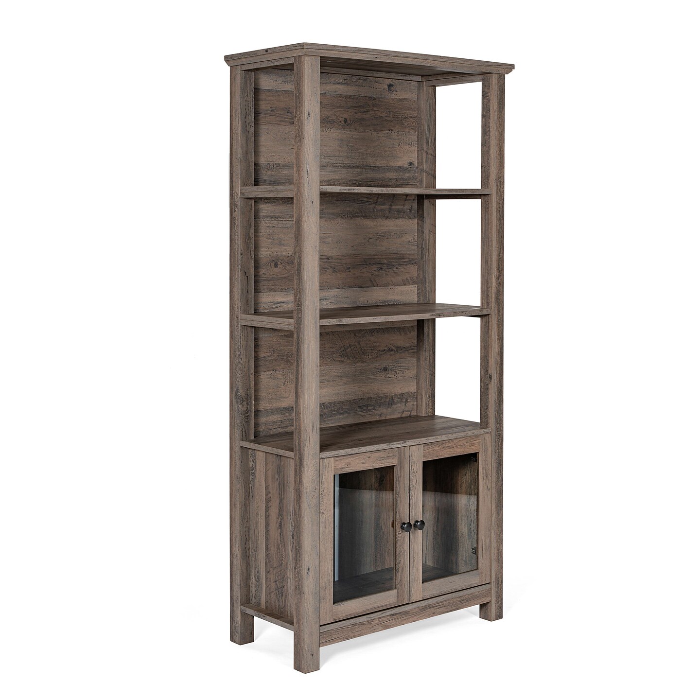 Merrick Lane Omaha Modern Farmhouse Storage Cabinet Bookcase, Glass Doors and Open Shelves