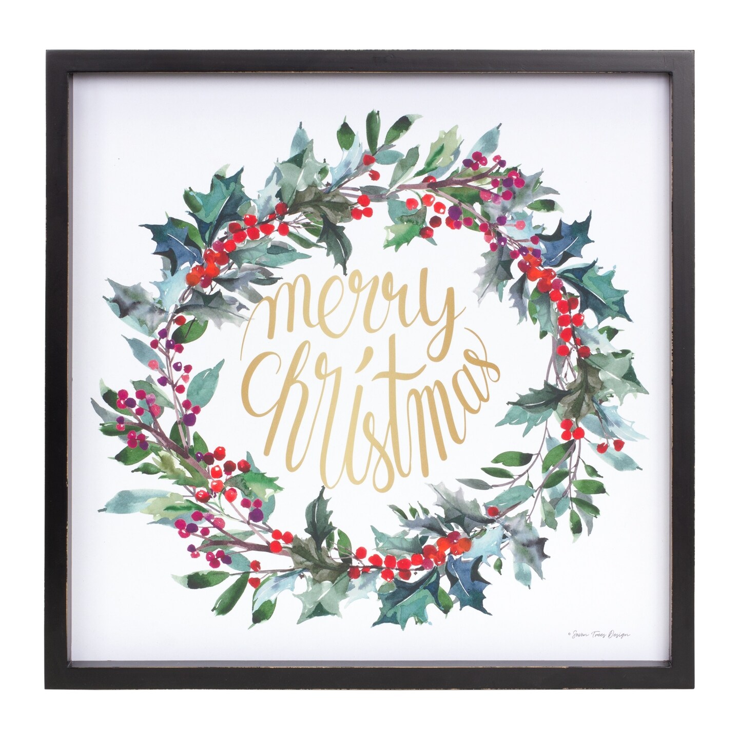 Melrose 15.75&#x22; Wreath &#x22;Merry Christmas&#x22; Framed Wall Art
