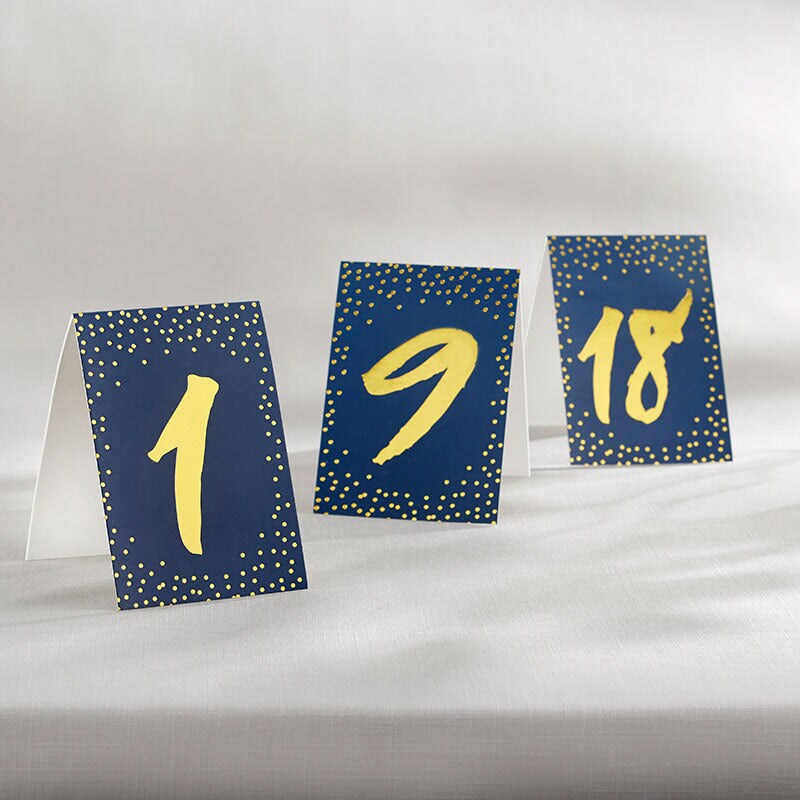 Navy and Gold Foil Tented Table Numbers 1-18