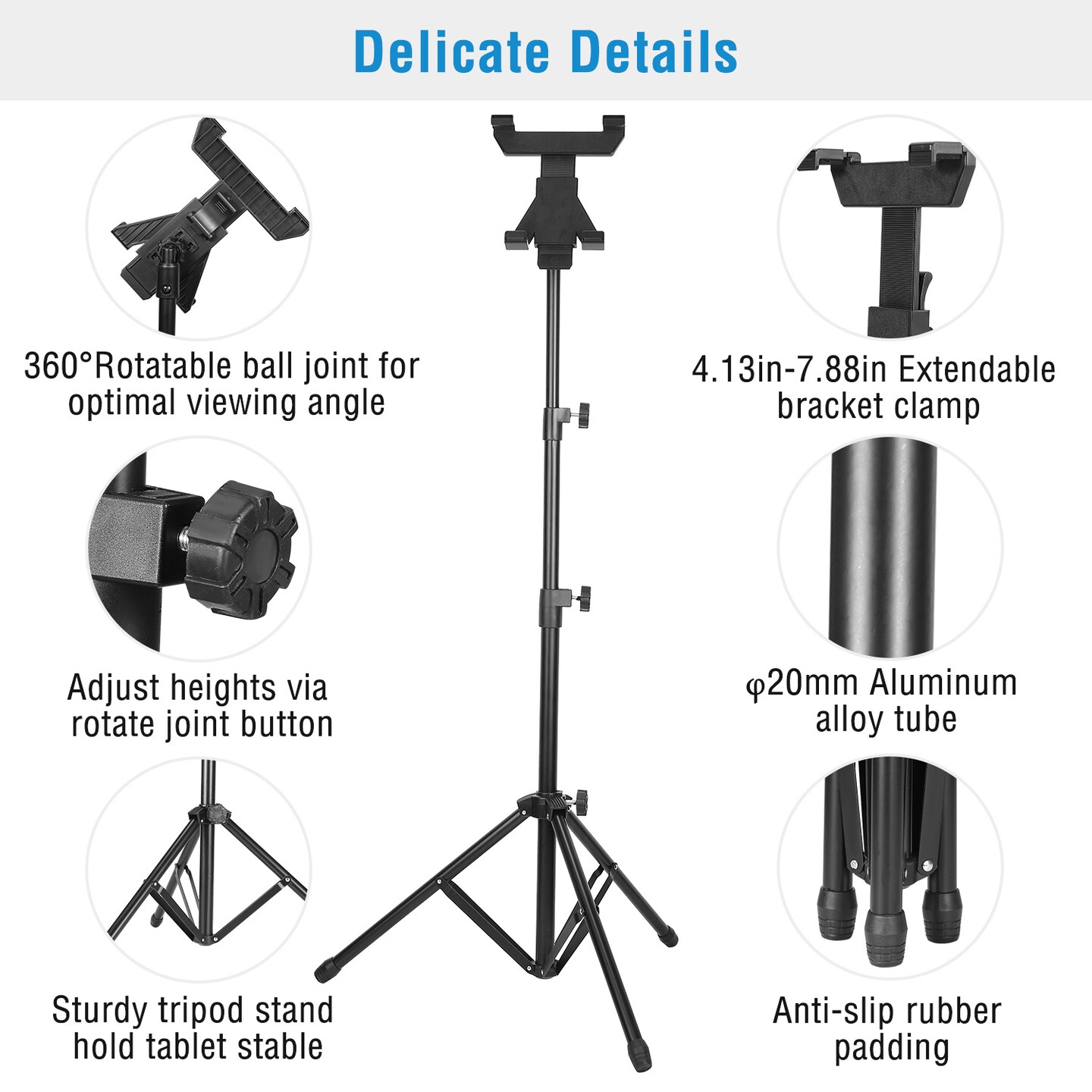 Global Phoenix Tablet Mount 360 Degree Rotating Tablet Holder 59in Adjustable Tablet Tripod Stand