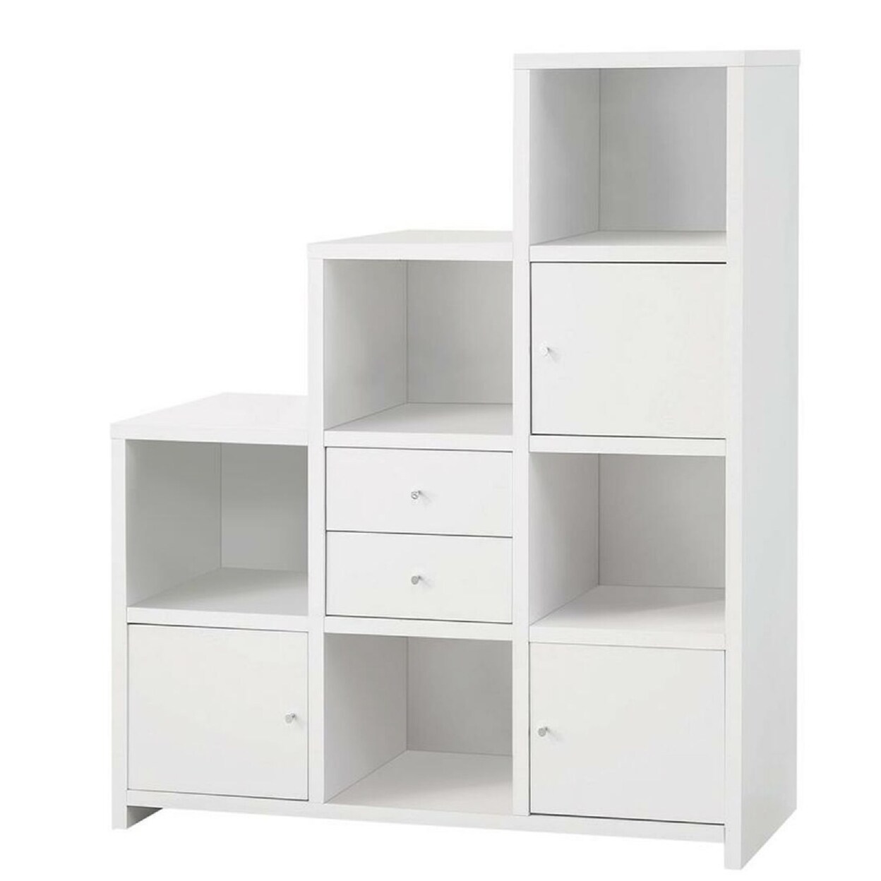 Coaster Asymmetrical Bookcase with Cube Storage Compartments, White- Saltoro Sherpi
