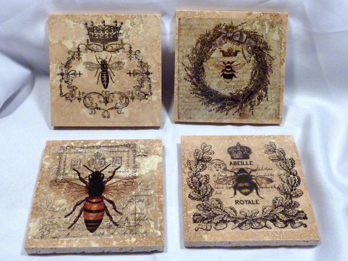Queen Bee coasters, Marble Bee coasters, Stone coasters | MakerPlace by ...