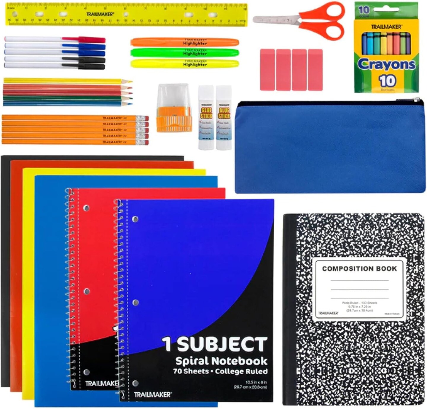 School Supply Kit Grades K-12 - School Essentials Includes Folders Notebooks Pencils Pens and Much More!