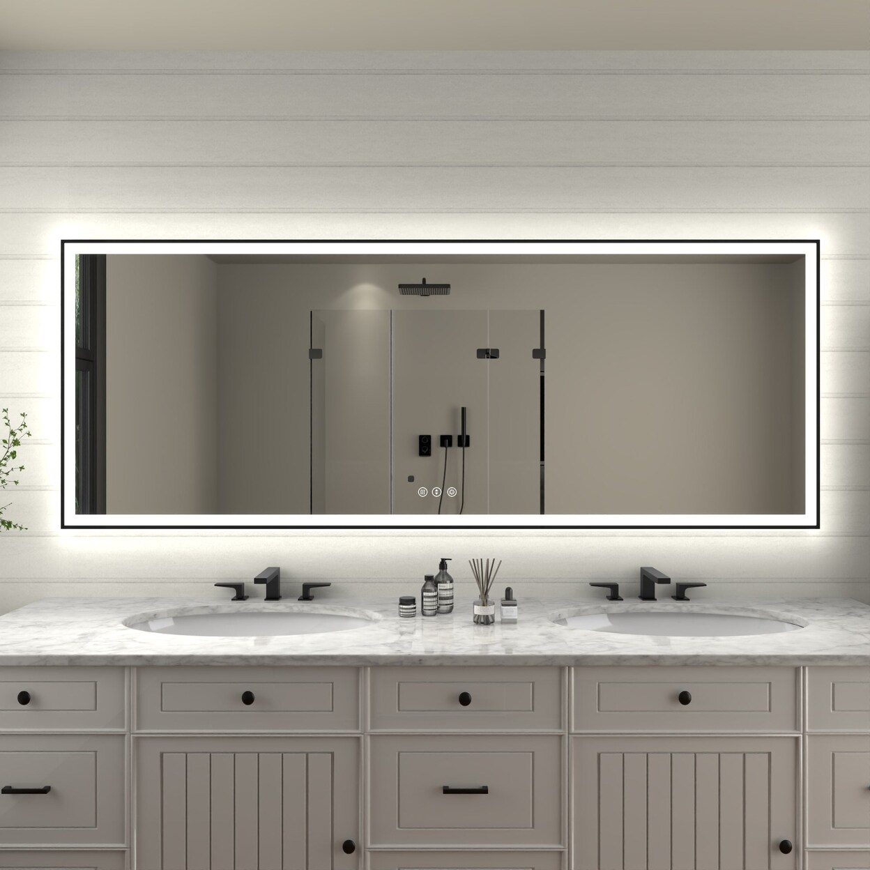 Allsumhome Apex-Noir 84&#x22;x32&#x22; Framed LED Lighted Bathroom Mirror