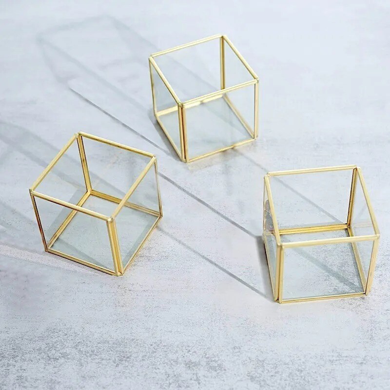 3 Gold Clear Glass Metal Frame CANDLE HOLDERS Centerpieces Party Supplies