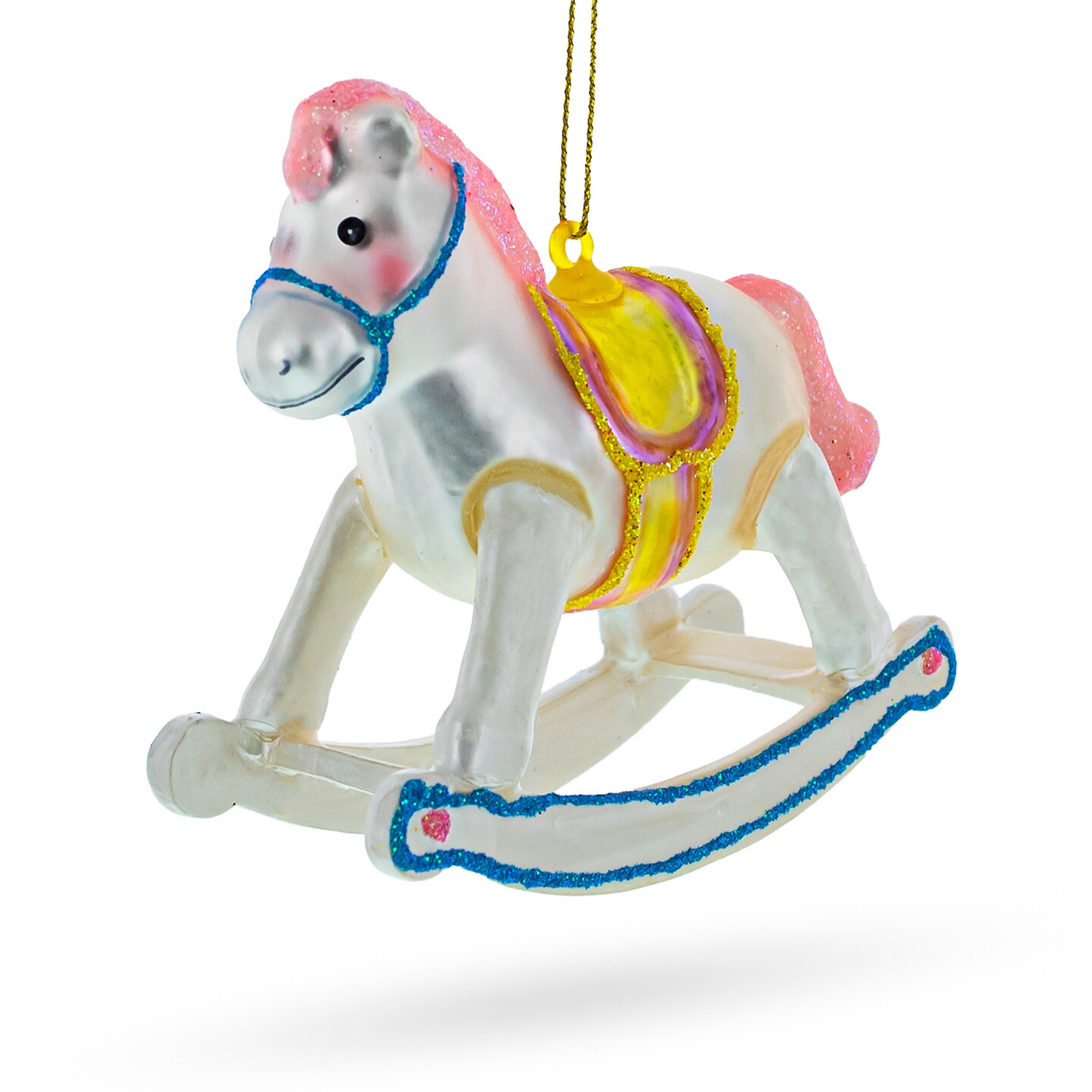 Baby Girl&#x27;s Pink Rocking Horse Glass Christmas Ornament