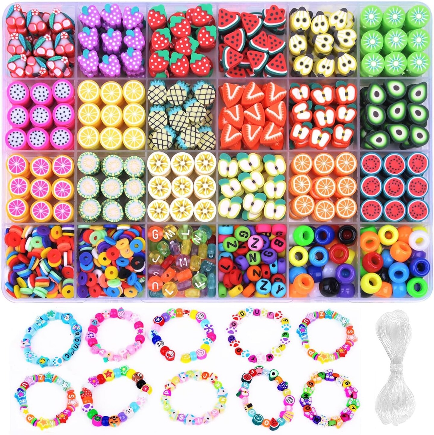 1000PCS Polymer Clay Beads Bracelet Making Kit, 24 Style Cute Fun Beads