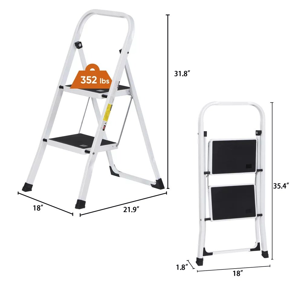 2 Step Ladder Folding Step Stool with Wide Anti-Slip Pedal Convenient Handgrip