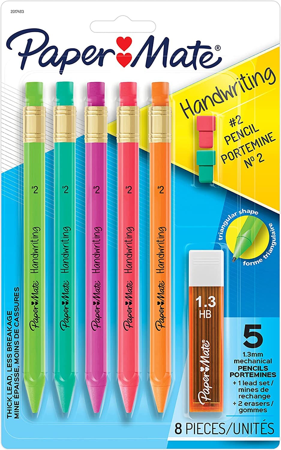 Handwriting Triangular Mechanical Pencil Set with Lead &#x26; Eraser Refills, 1.3Mm, School Supplies, Office Supplies, Sketching Pencils, Drafting Pencil, Fun Barrel Colors, 8 Count