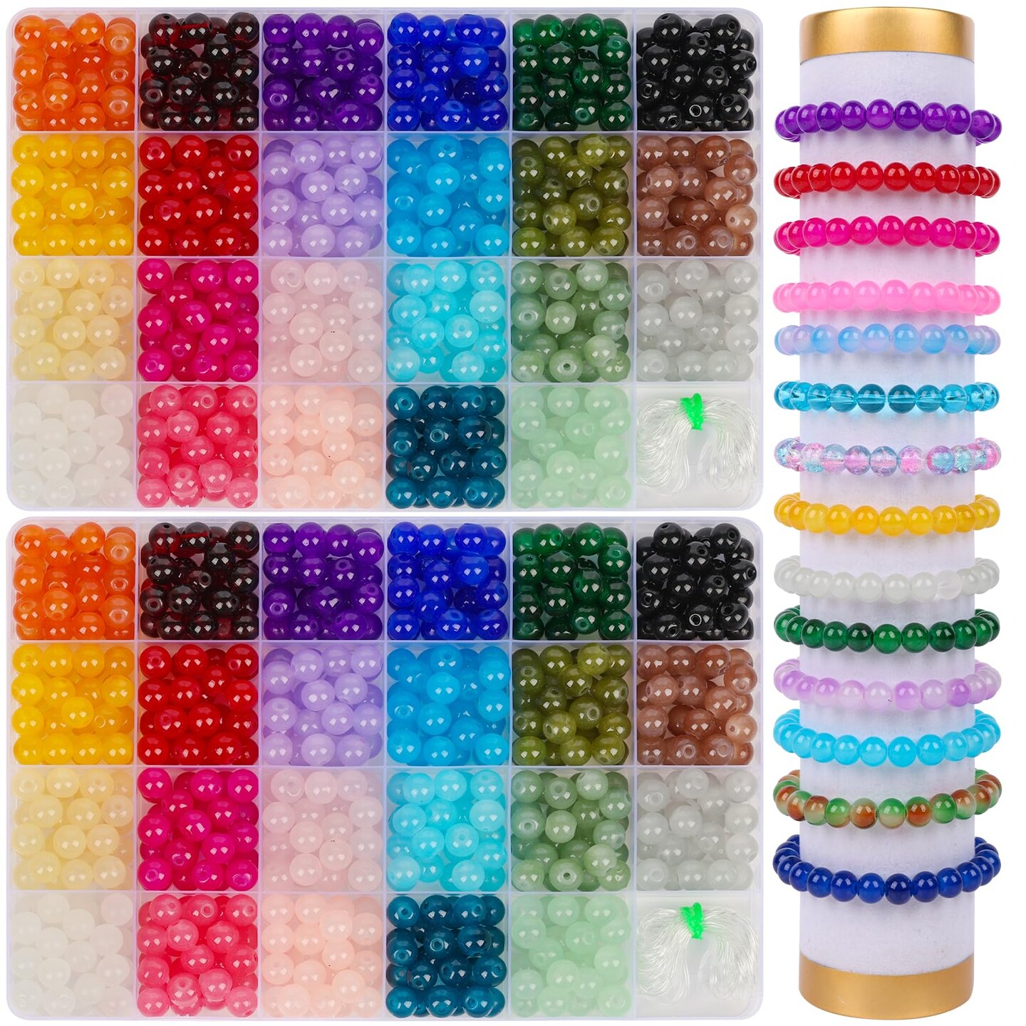 1150 Pieces 8mm Round Glass Beads for Jewelry Making, 23 Colors Crystal Beads for Bracelets Jewelry Making and DIY Crafts