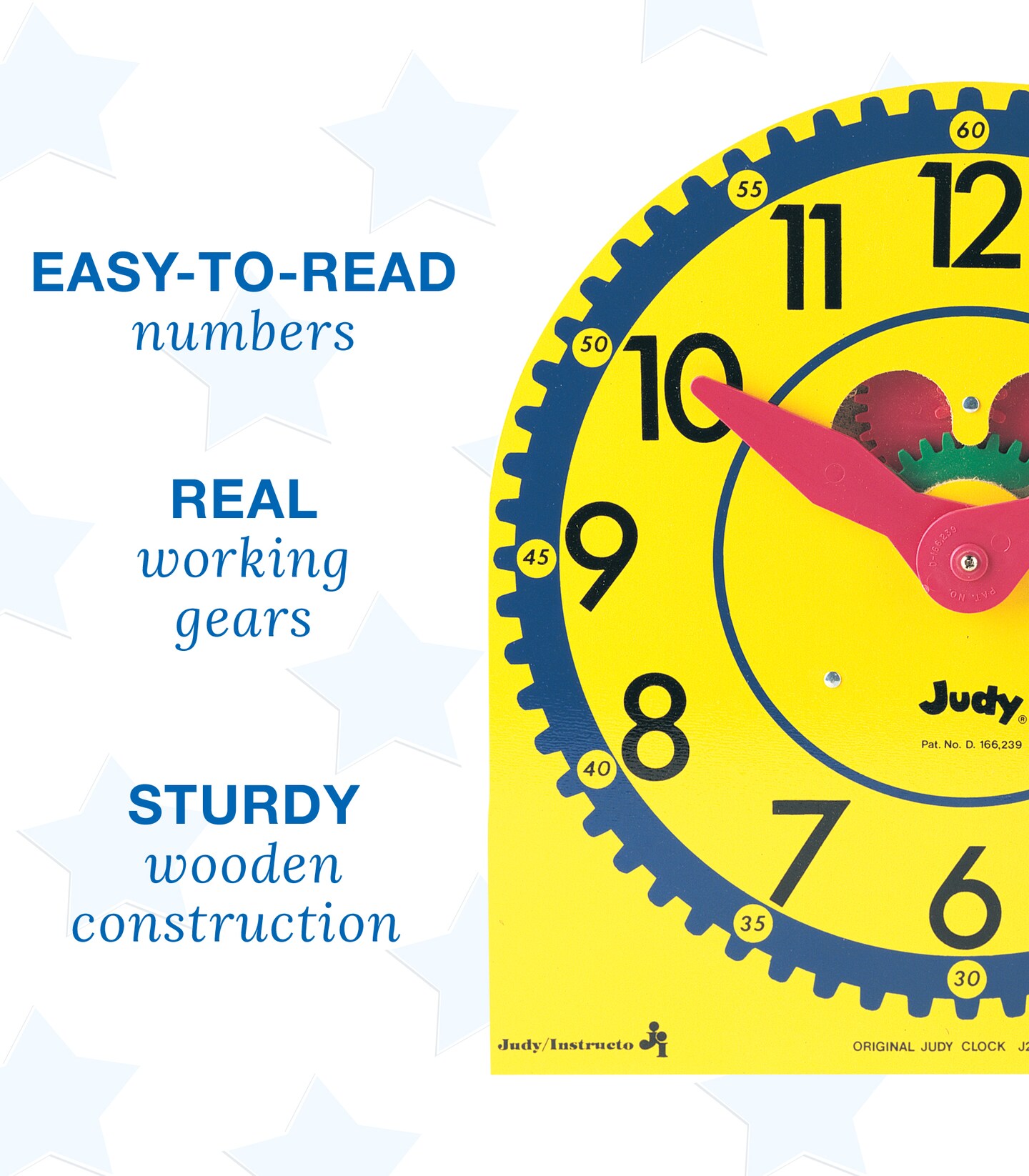 Carson Dellosa 13.5" x 13" Judy Clock, Analog Manipulative for Kids Learning to Tell Time, Circle Time Learning Center, Homeschool, and School Supplies