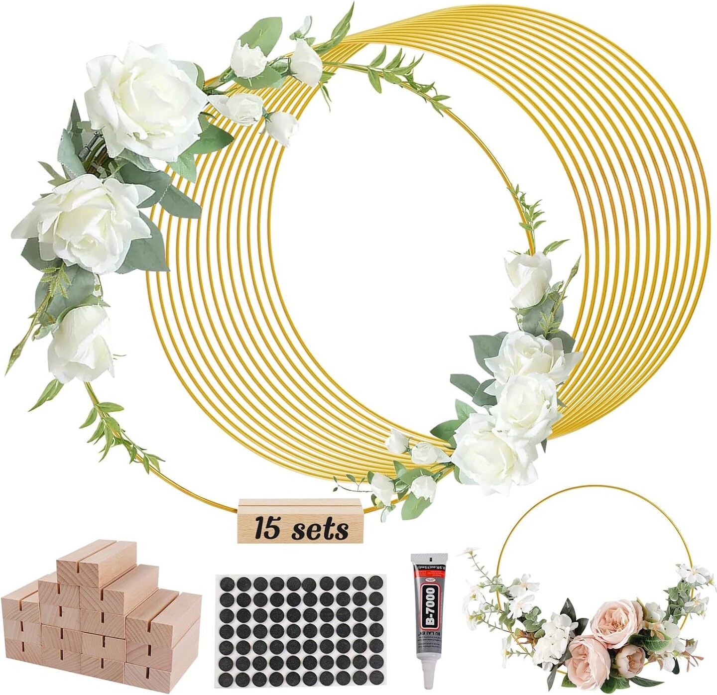 Metal Floral Hoop Wreath Centerpiece Table Decorations with Place Card ...