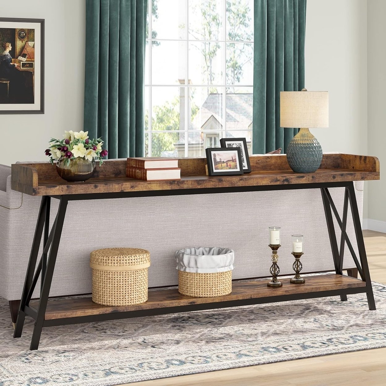 Tribesigns 70.9 Inch Rustic Sofa Console Table Behind Couch Industrial Style