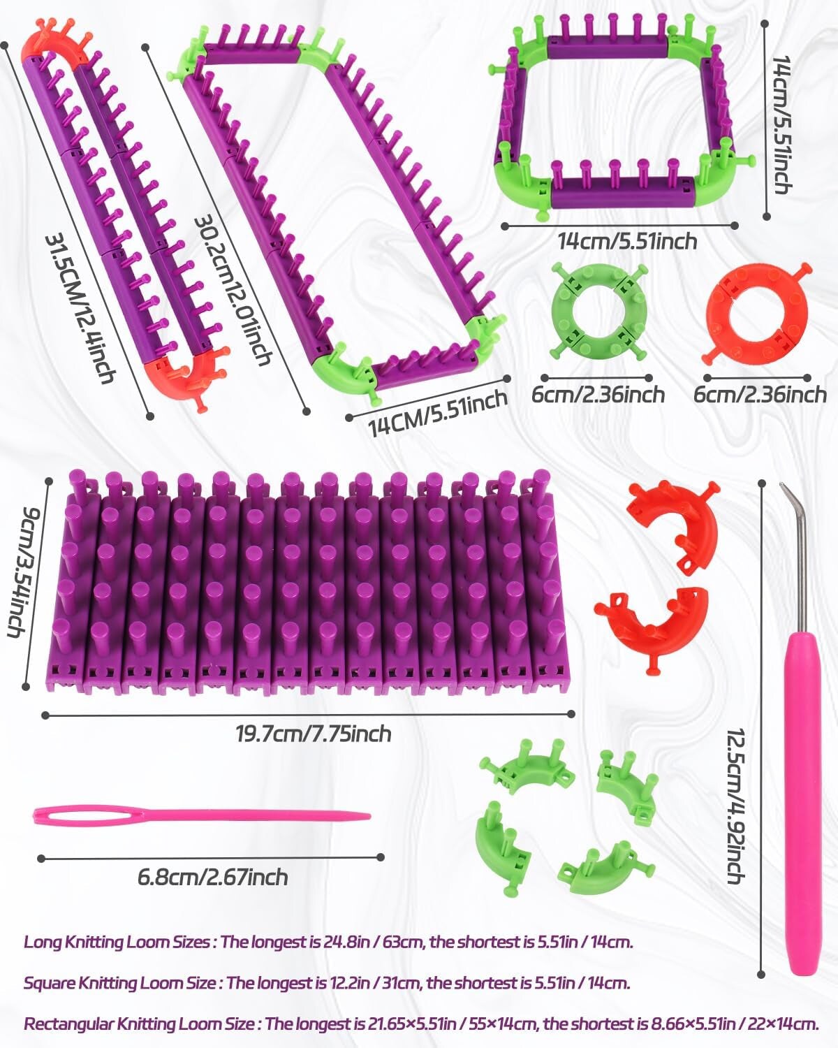 Flexible Loom Kits Adjustable Knitting Loom Set, Include Square Knitting Loom, round Knitting Board, Loom Hook &#x26; Needle DIY Craft Tool - Creative Knitting Loom Kits Replaces Multiple Looms