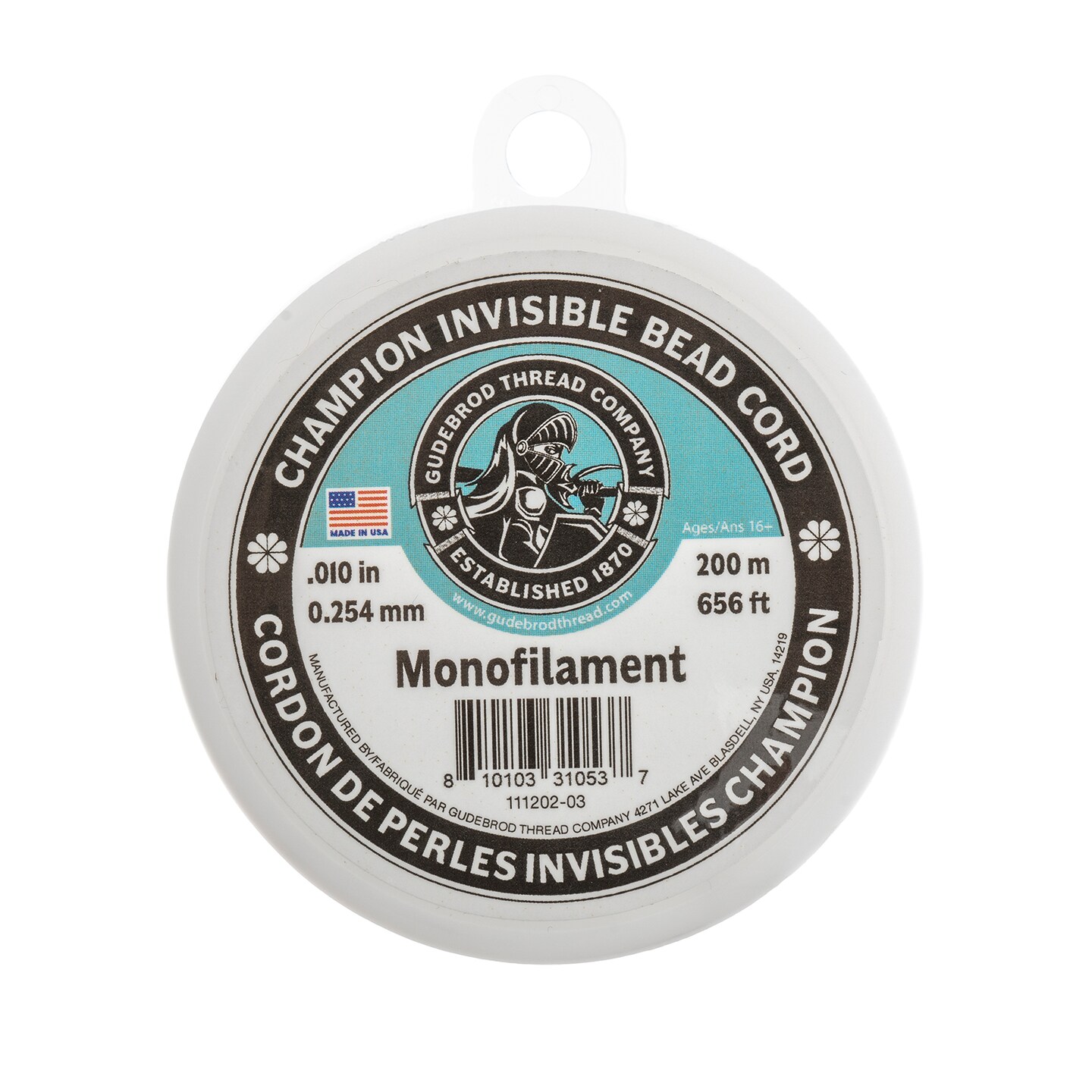 Gudebrod 0.01" Monofilament Champion Invisible Clear Cord | Made in USA