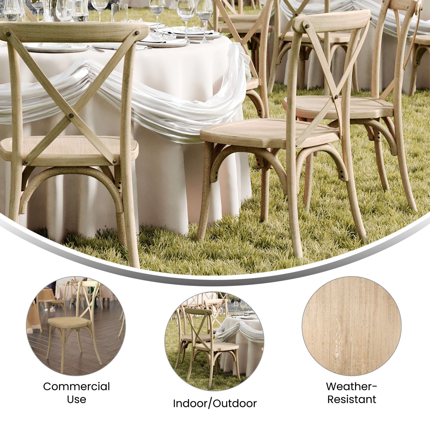 Emma and Oliver Hensler Set of 2 Weather-Resistant Wood Look Resin Cross Back Chairs for Indoor/Outdoor Use
