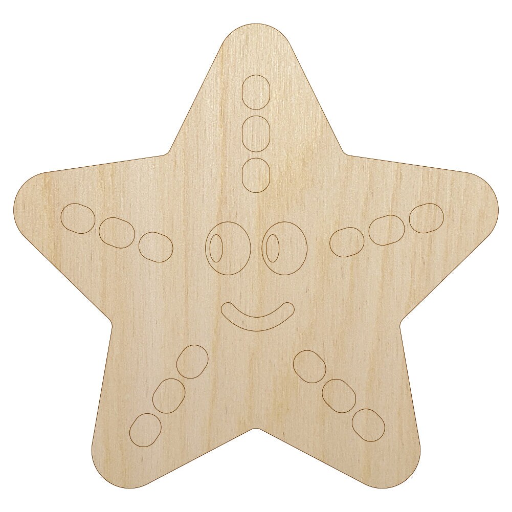Starfish Doodle Unfinished Wood Shape Piece Cutout for DIY Craft Projects