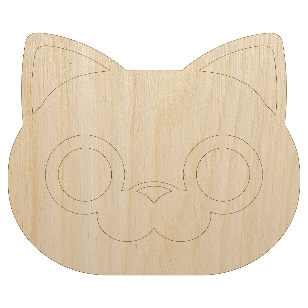 Round Cat Face Unfinished Wood Shape Piece Cutout for DIY Craft Projects