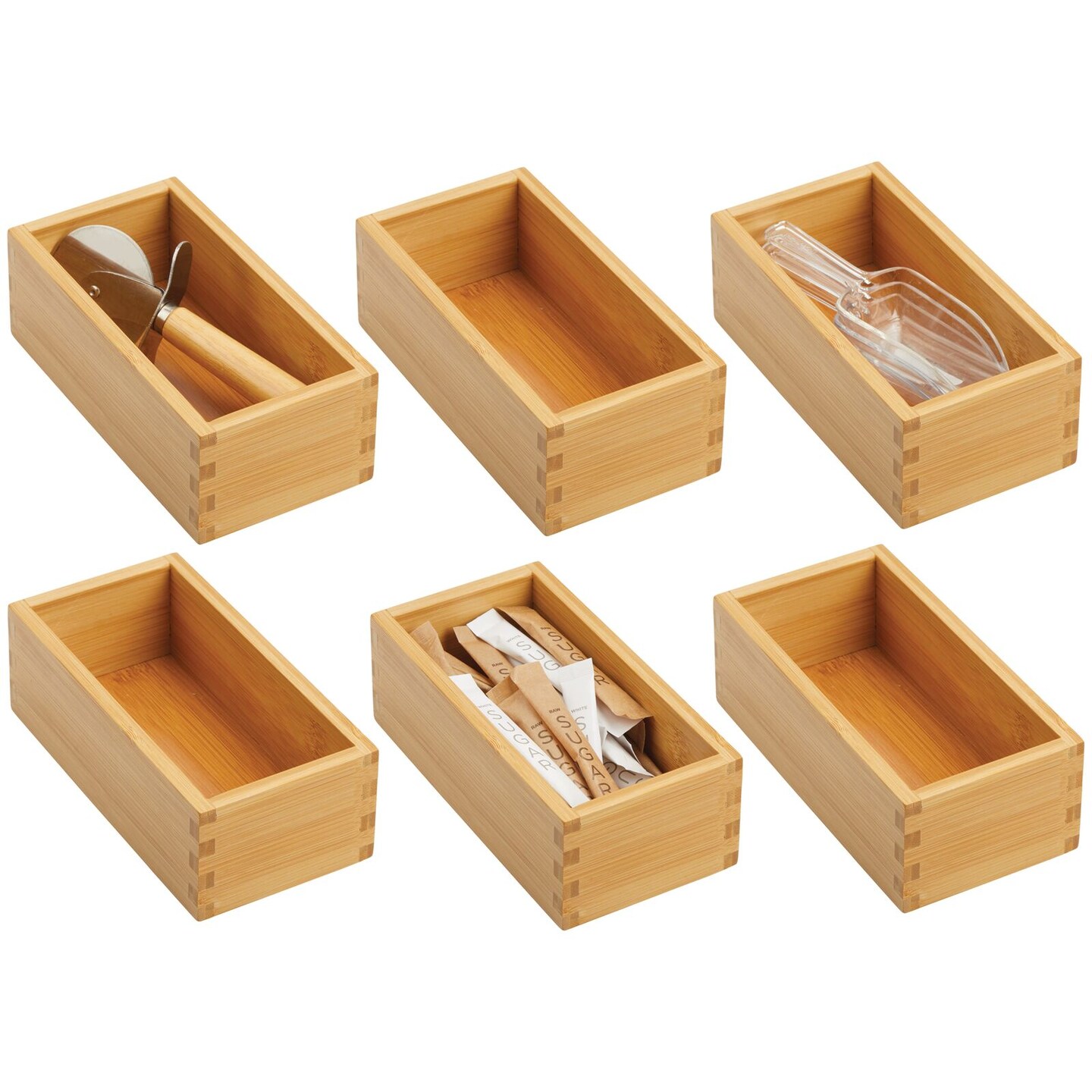 mDesign Bamboo Kitchen Drawer Organizer Tray, 10.5 x 6.5, 2 Pack - Natural  Wood 