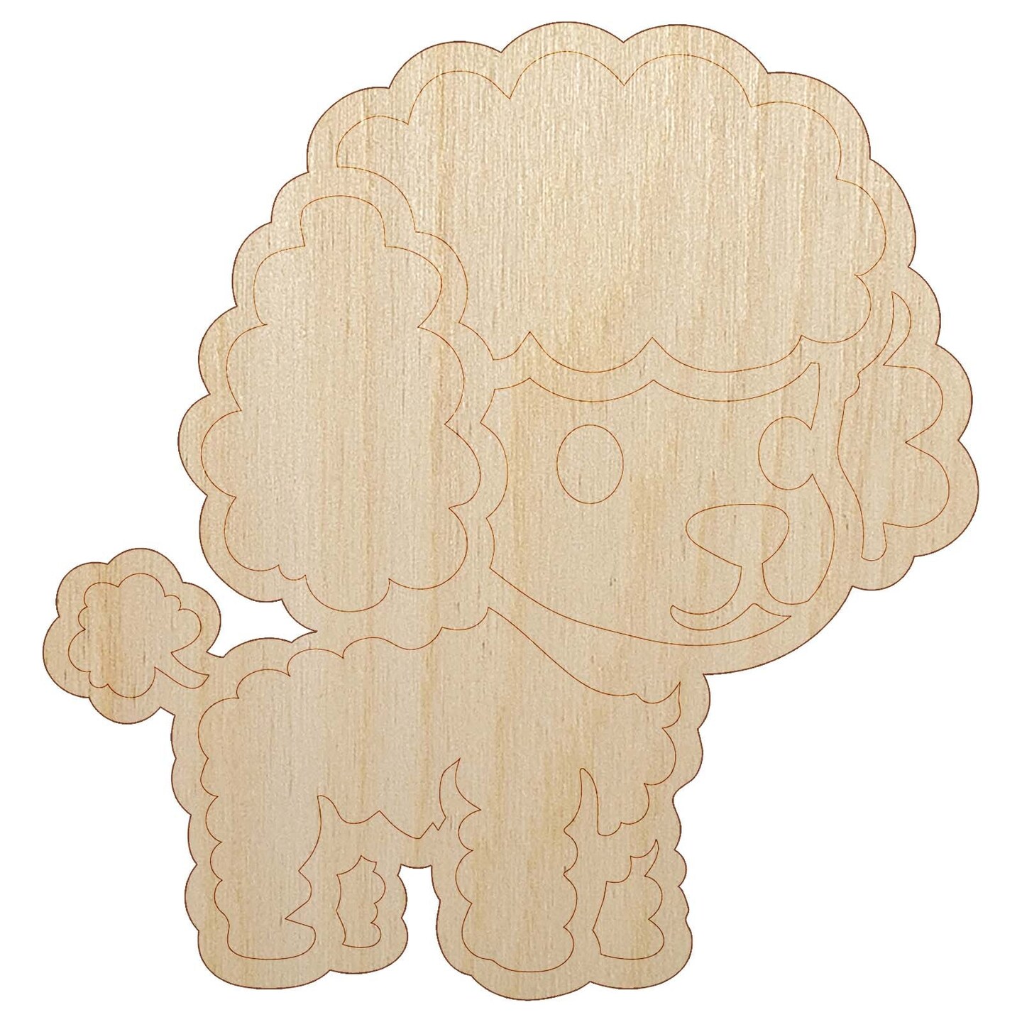 Cute and Fluffy Poodle Dog Unfinished Wood Shape Piece Cutout for DIY Craft Projects