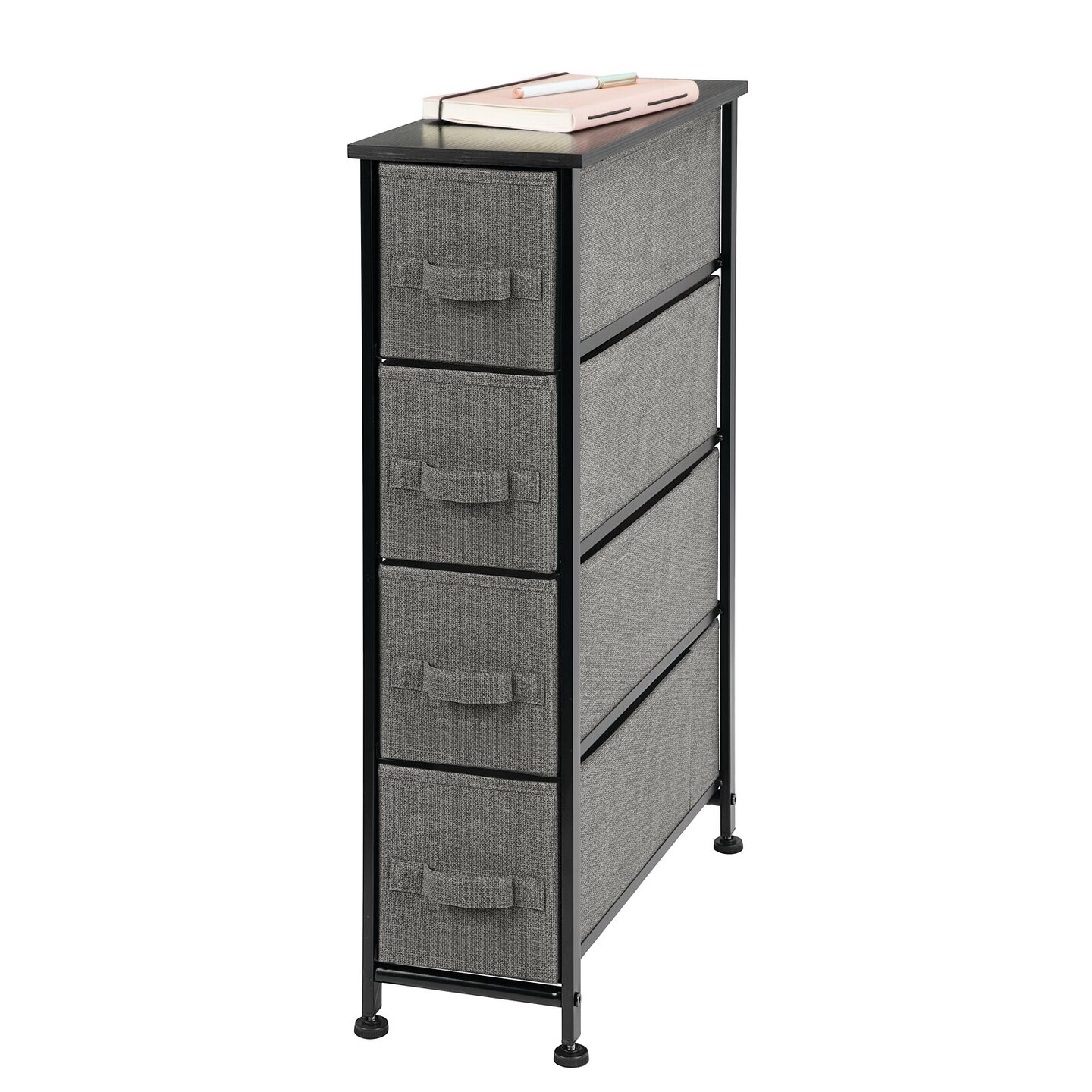 mDesign Narrow Dresser Storage Tower Stand with 4 Fabric Drawers,