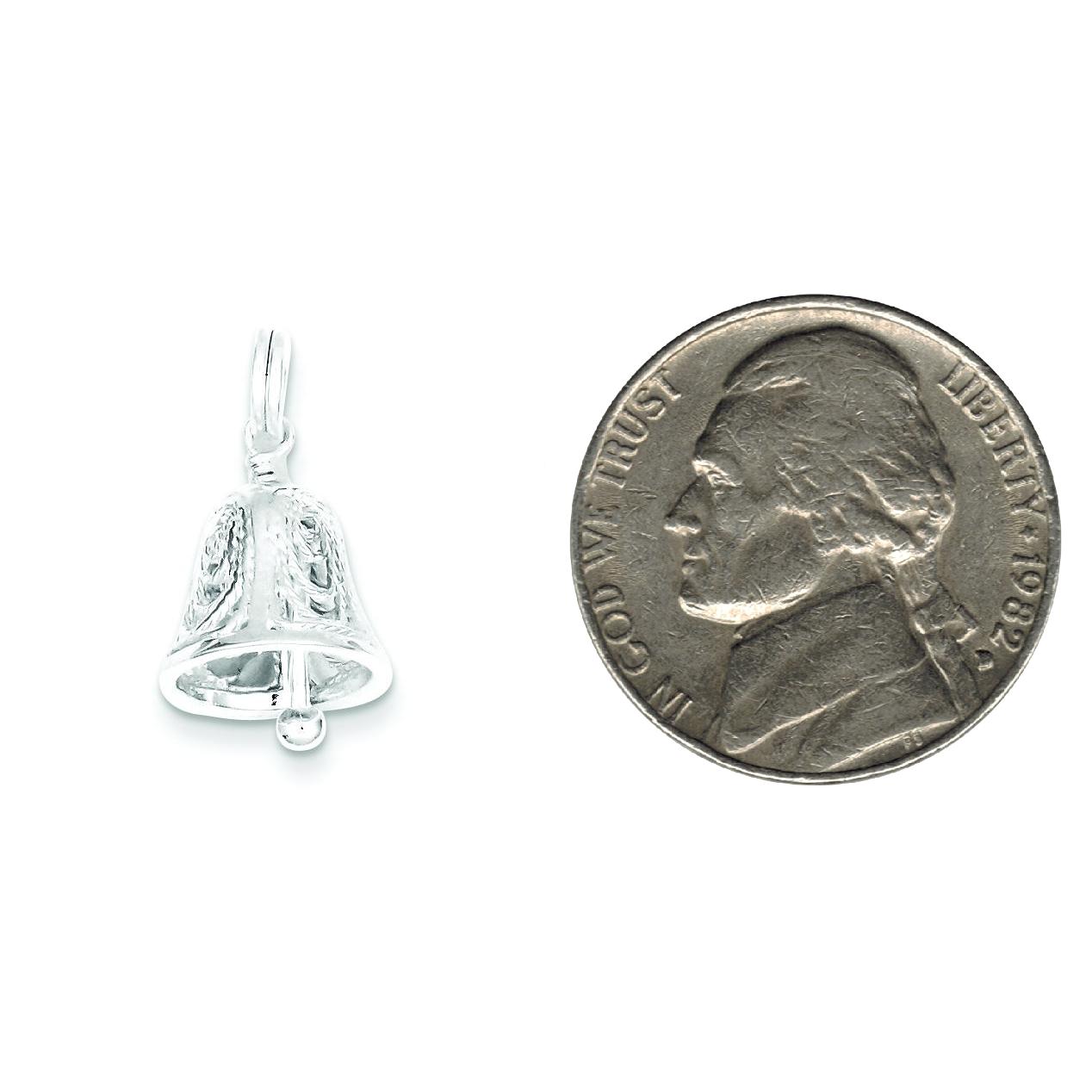 Sterling Silver Bell Charm Pendant Wedding Jewelry 17mm x 12mm