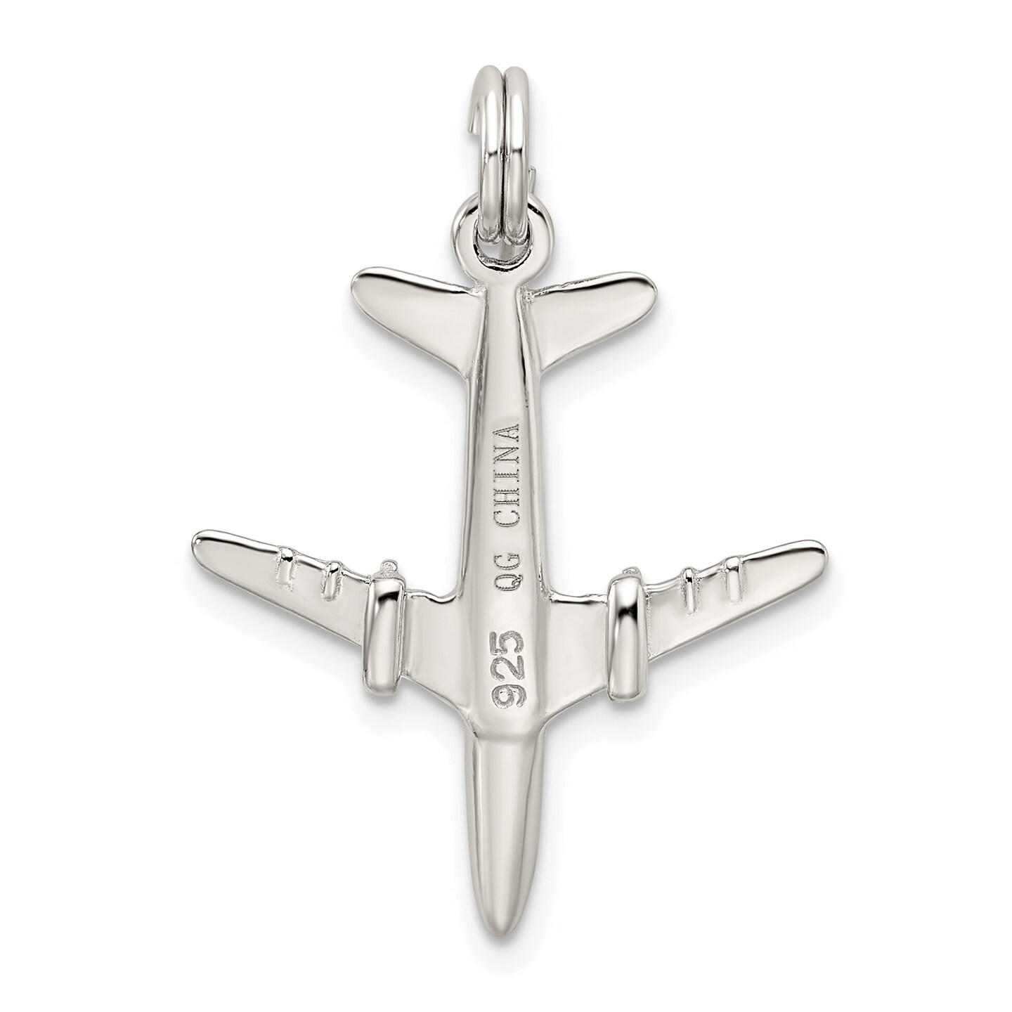 Sterling Silver Airplane Charm Airliner Pendant Jewelry 25mm x 22mm