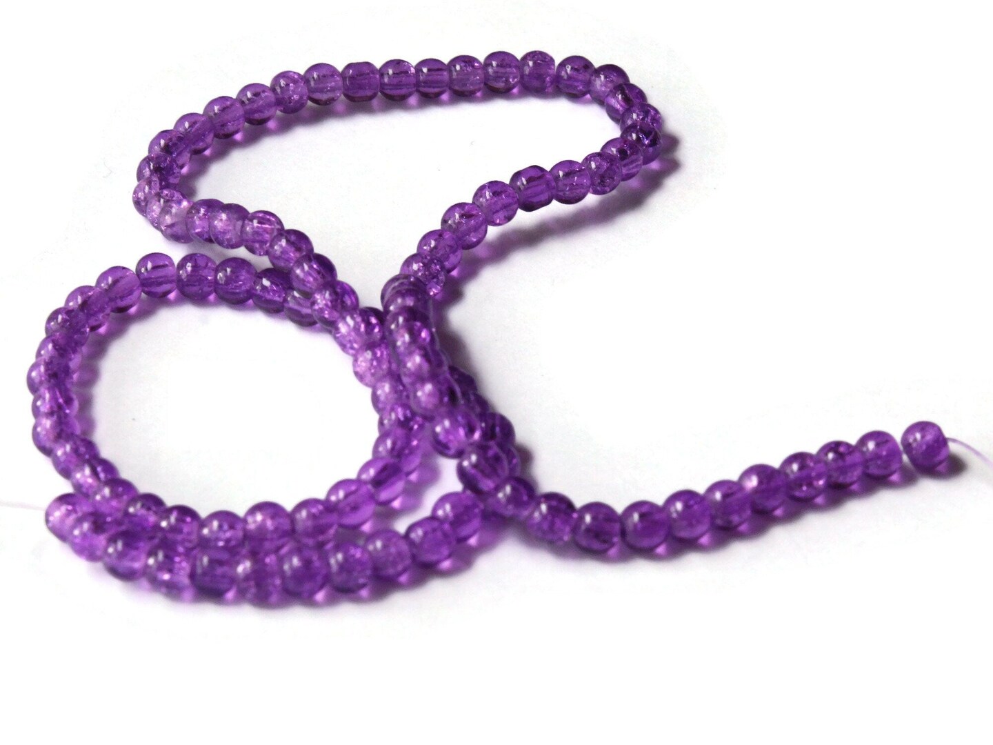 4mm Round Purple Crackle Glass Beads