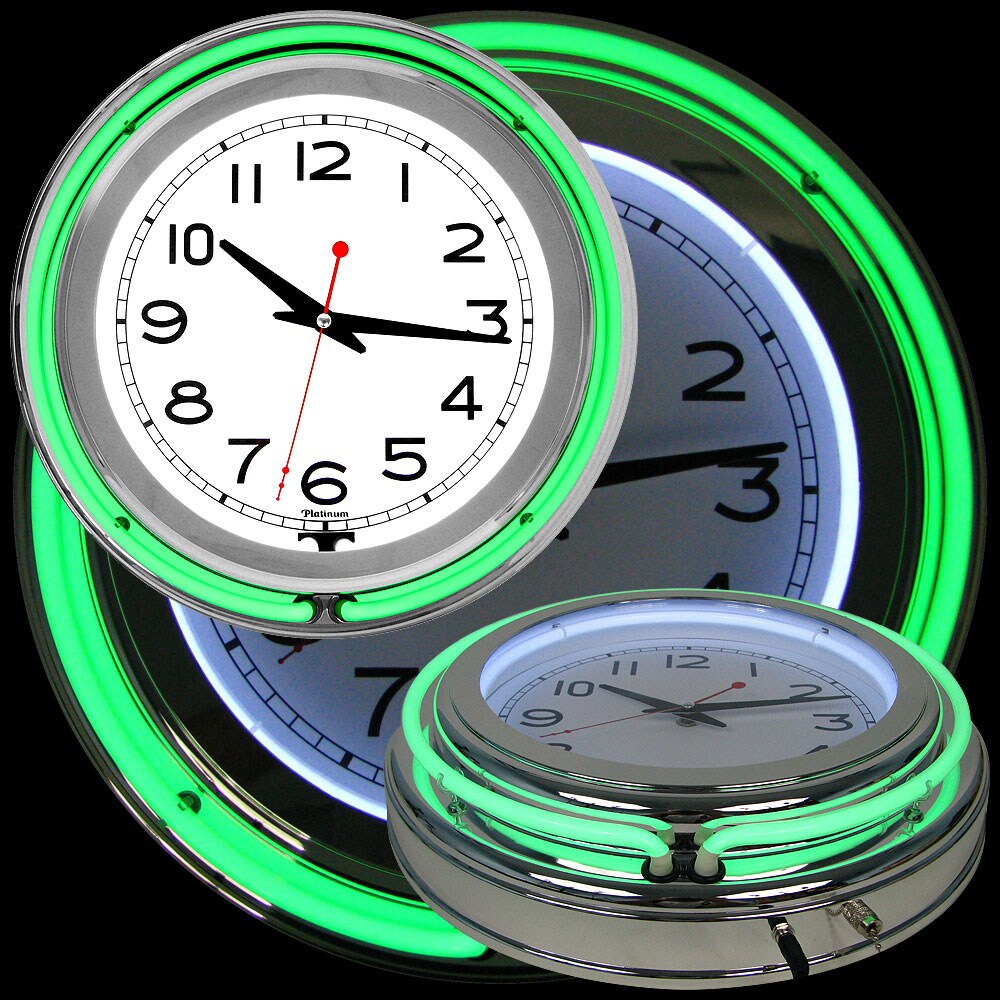 Trademark 14 Inch Double Ring Neon Clock Green Outer White Inner