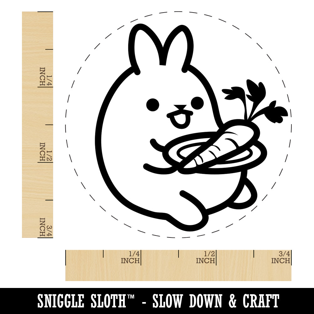 Cute Kawaii Bunny Rabbit Eating a Carrot for Lunch Self-Inking Rubber Stamp for Stamping Crafting Planners