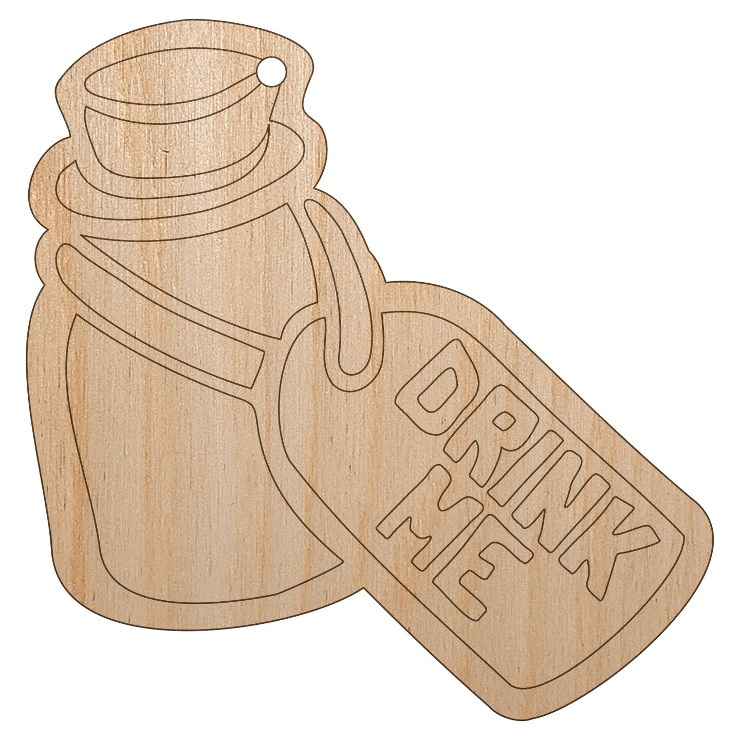 Drink Me Potion Bottle from Alice In Wonderland Unfinished Craft Wood Holiday Christmas Tree DIY Pre-Drilled Ornament