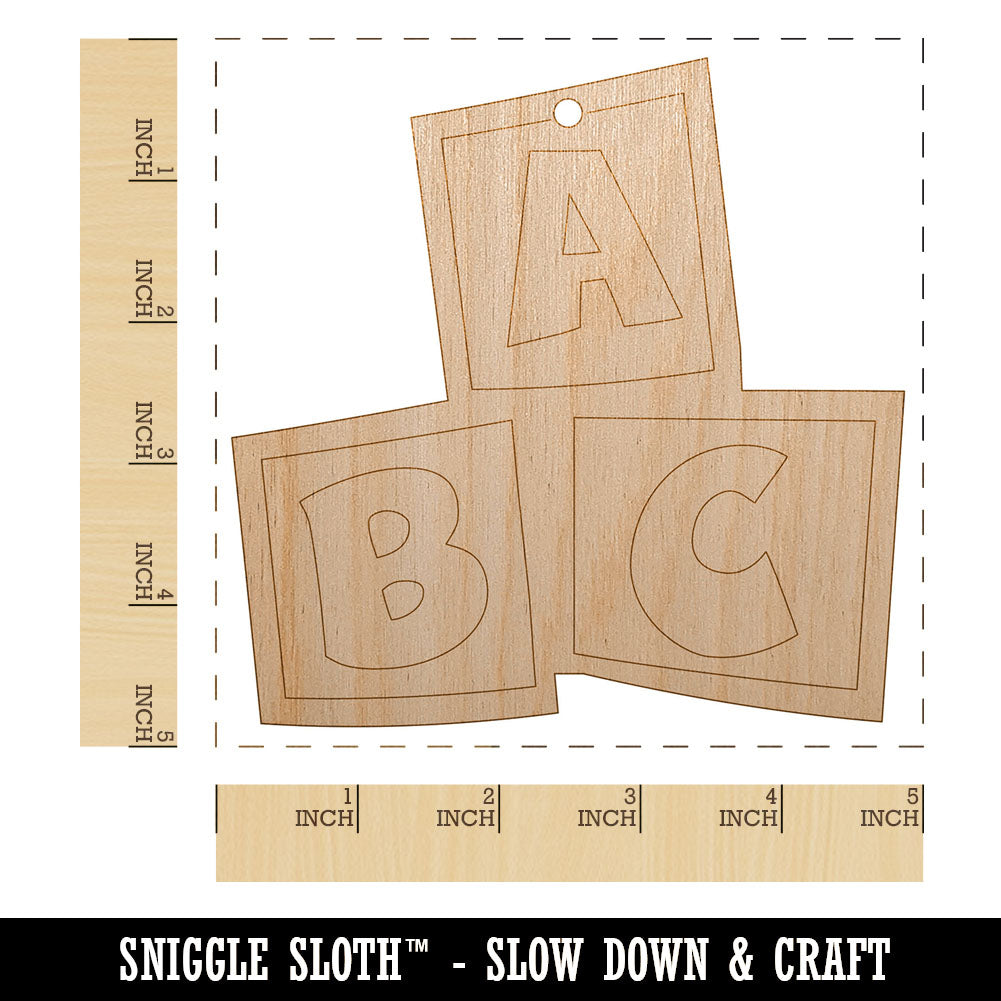 ABC Kids Baby Blocks Unfinished Craft Wood Holiday Christmas Tree DIY Pre-Drilled Ornament