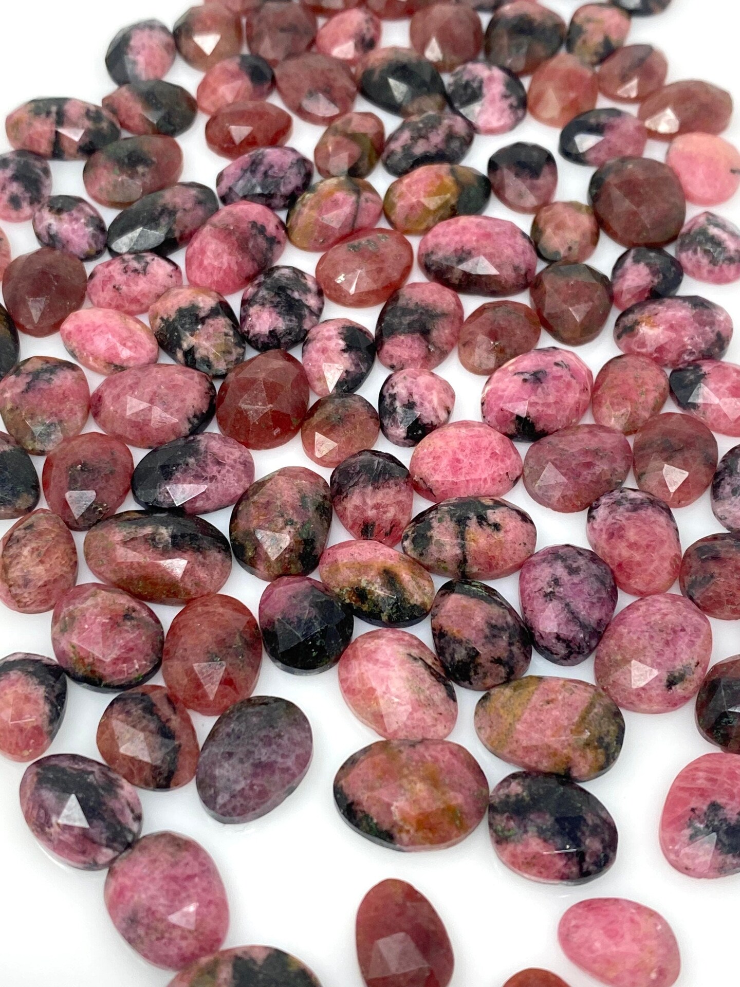 Natural Rhodonite Rose Cut Cabochons Gemstones, Aqua - 10x7mm- 14x11mm - 10 Pieces