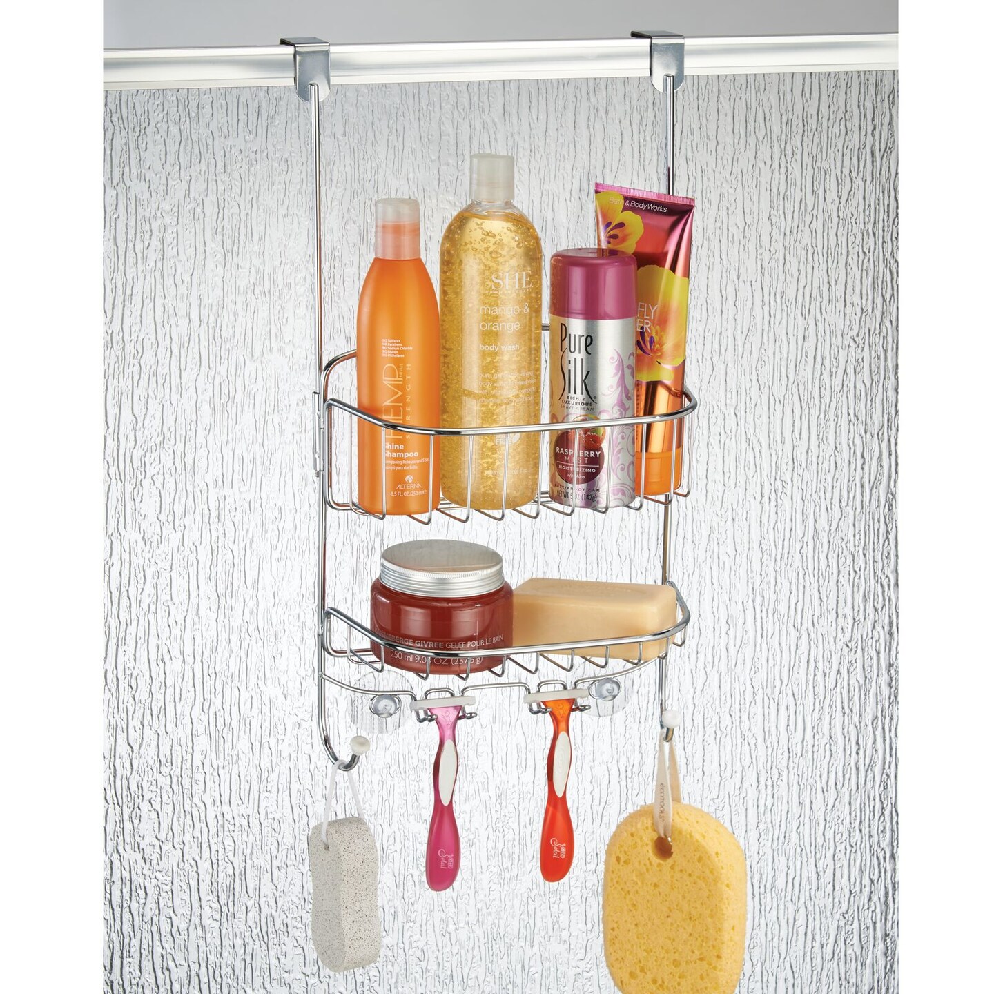 mDesign Metal Hanging Shower Door Caddy, Bathroom Storage Organizer, Graphite