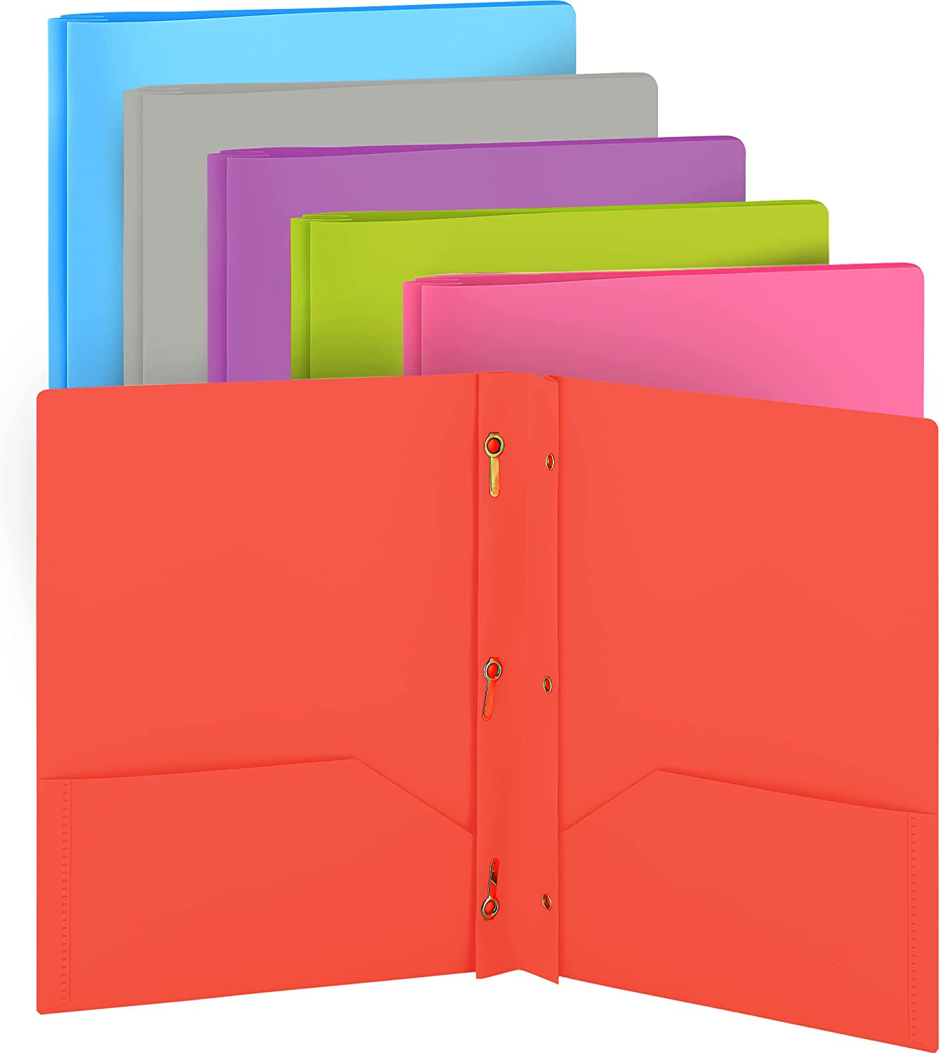 Enday Plastic Solid Color 2-Pockets Poly Portfolio W/ 3 Prongs