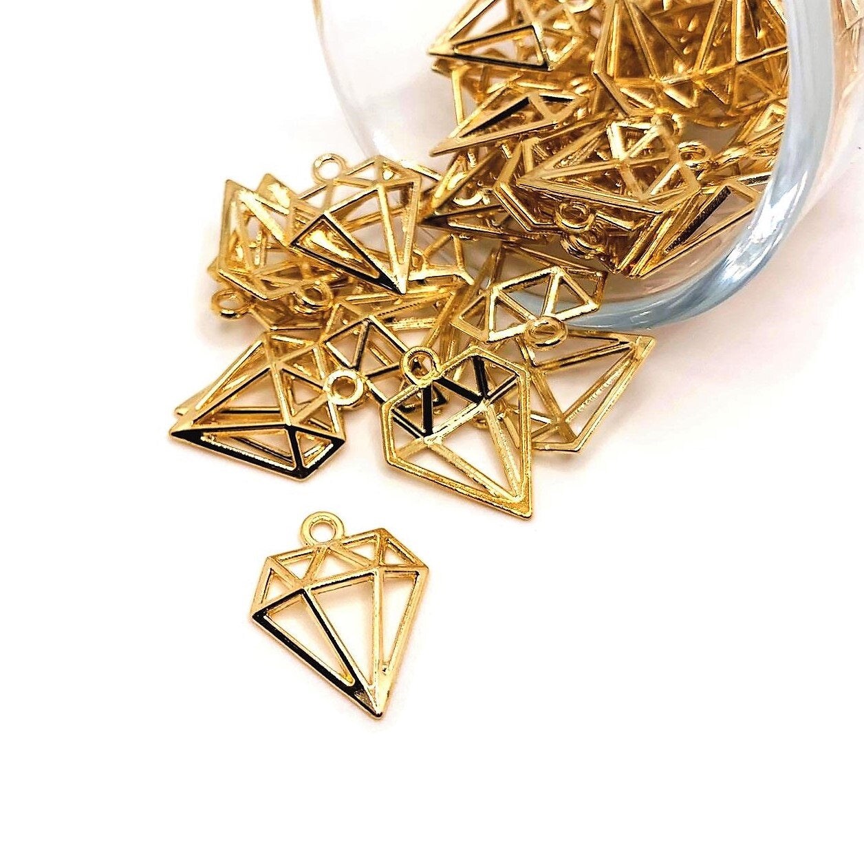 4, 20 or 50 Pieces: Gold Diamond Shape Charms