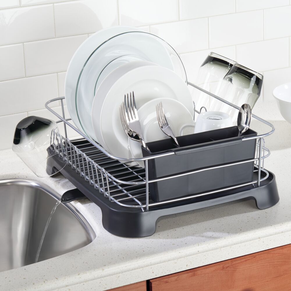 mDesign Alloy Steel Sink Dish Drying Rack Holder with Swivel Spout