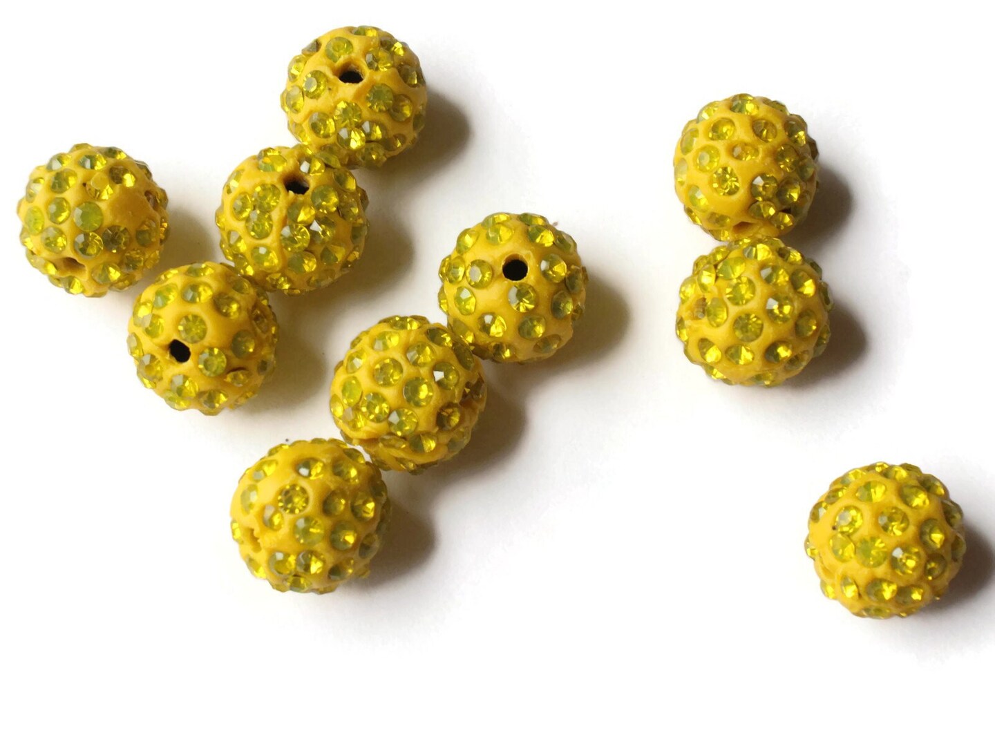 12mm Bright Yellow Rhinestone Round Polymer Clay Sparkle Beads