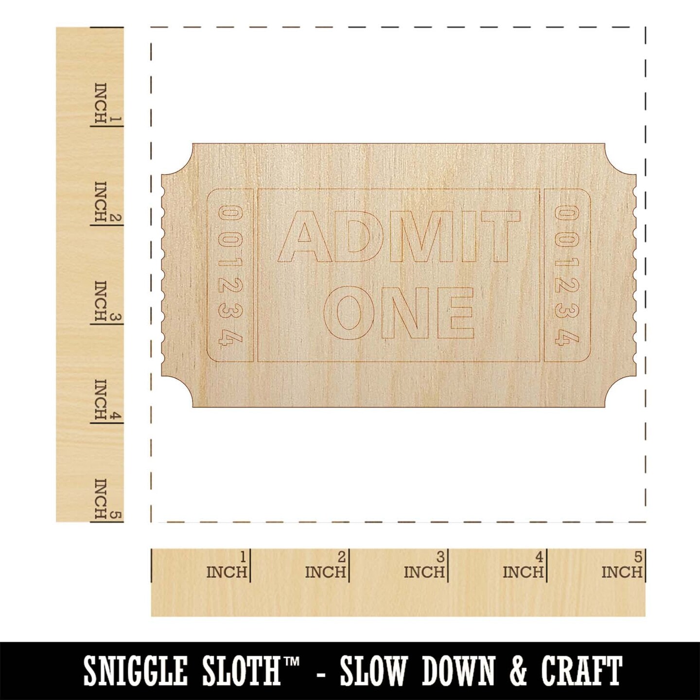Classic Admit One Movie Raffle Ticket Unfinished Wood Shape Piece Cutout for DIY Craft Projects