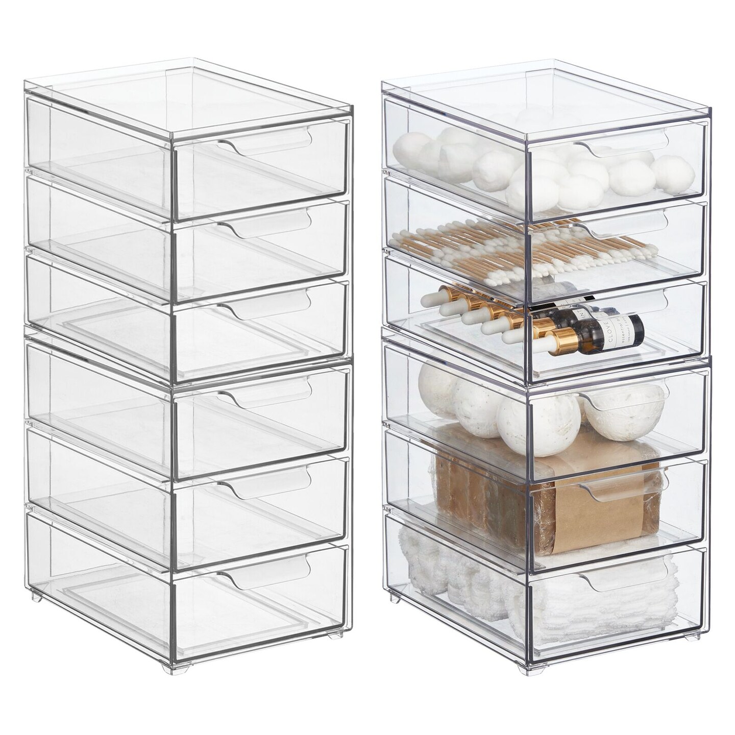 Mdesign Plastic Stackable Bathroom Storage with Pull Out Bin Organizer  Drawer fo