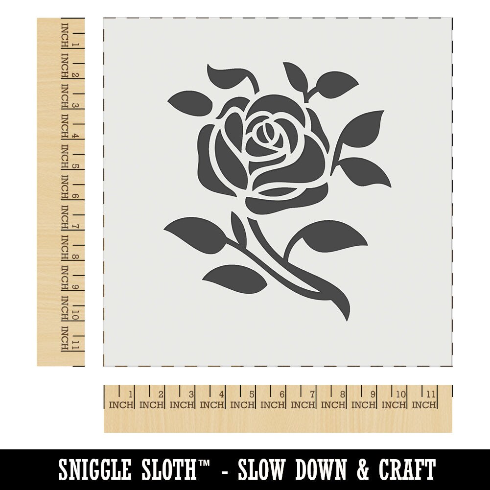 Elegant Rose Stem with Leaves Wall Cookie DIY Craft Reusable Stencil