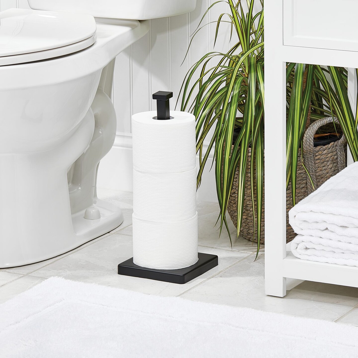 mDesign Modern Metal Free-Standing Toilet Paper Stand, Holds 3 Rolls
